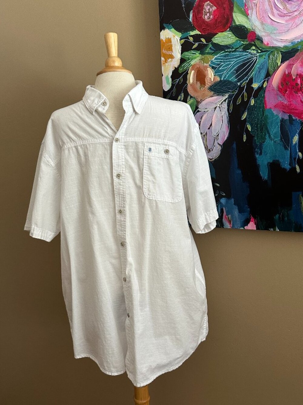 IZOD Saltwater White Cotton Button Down Shirt Men's Size XXL